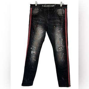 Kilogram Black Wash Multi Paint Splatter Distressed Jeans Men’s Size 34 Artsy
